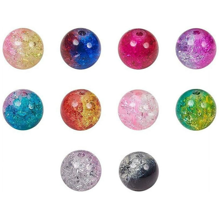Assorted Colors 6mm Round Crackle Glass Beads (5 Strands)