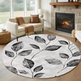 thumbnail image 2 of Grey Black Leaves Round Area Rug 5ft Washable Large Round Rug for Living Room, Soft Non-Slip Circle Rugs for Dining Room, Spring Retro Botanical Branches Floor Carpet for Bedroom Entryway Home Office, 2 of 9