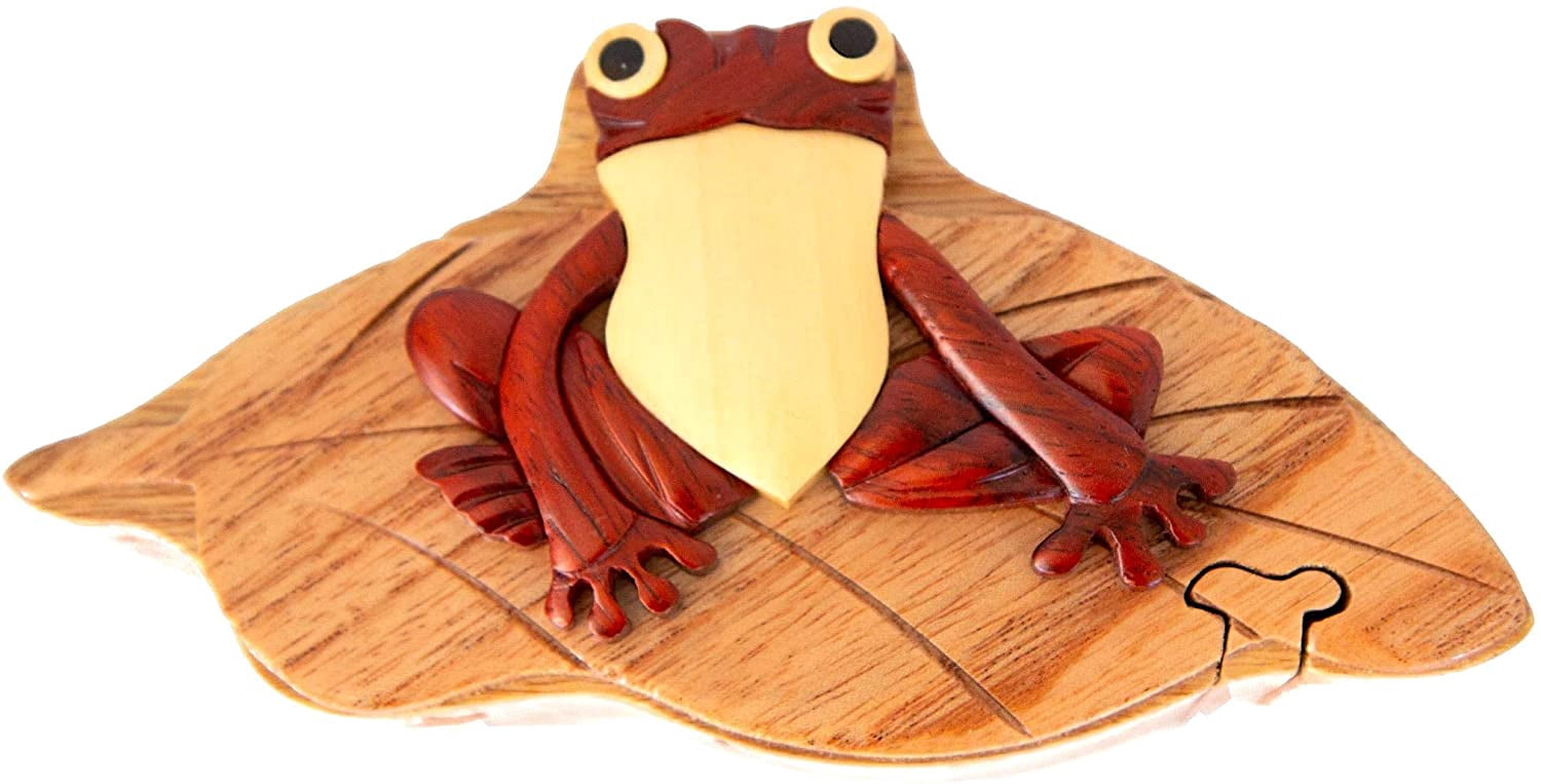 Frog On Lily Pad Handcrafted Carved Wood Intarsia Puzzle Box - Walmart.com