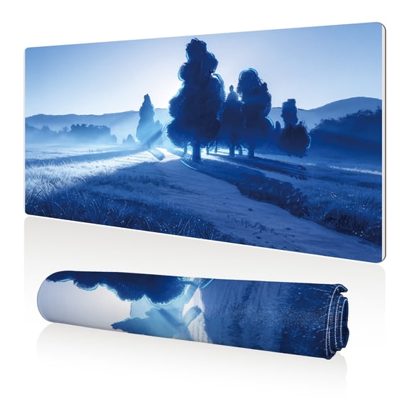 LIVEKEY Mouse Pad 80x40cm Extra Large Non Slip Stitched Durable Easy Clean Blue Landscape Path Trees for Gaming Office