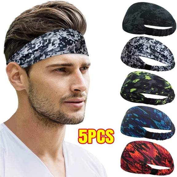 5 Pack Hair Band, Sports Headbands for Men, Sweat Bands Headbands Men Absorbent Head Band Stretchy Sweatbands