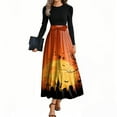 thumbnail image 2 of HAJWOH Halloween Dresses for Women Elegantes Flowy Ruffle Hem Maxi Dress Long Puff Sleeve Fall Winter Dresses with Belt Comfy Crew Neck Cotton Dresses Saffron S, 2 of 5