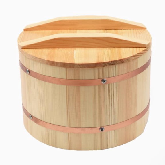 Wooden Rice Container, Sushi Oke Rice Mixing Tub Rice Mixing Bowl, Japanese Sushi Oke Bucket Round Storage Bowls for Home Kitchen Restaurant