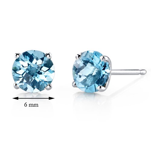 2.05 ct Round Swiss Blue Topaz Stud Earrings in 14K White Gold