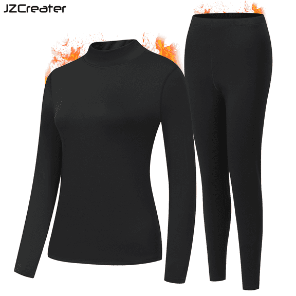 JZCreator Women's Turtleneck Thermal Underwear Set 2-Piece Mock Neck Long Sleeve Top & Bottom Base Layer Warm Winter Clothing M