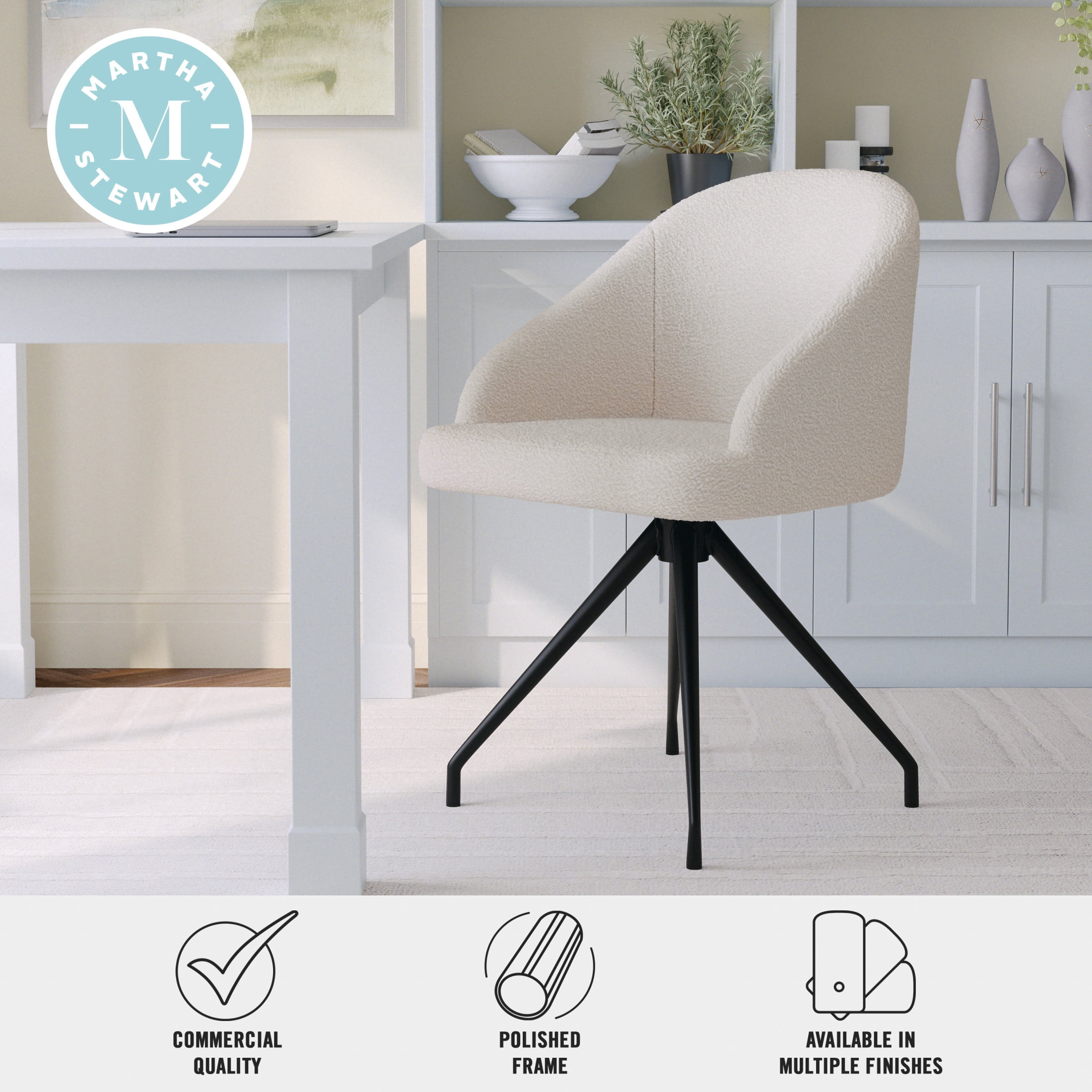 Martha Stewart Sora Upholstered Stationary Office Chair in White/Oil Rubbed Bronze