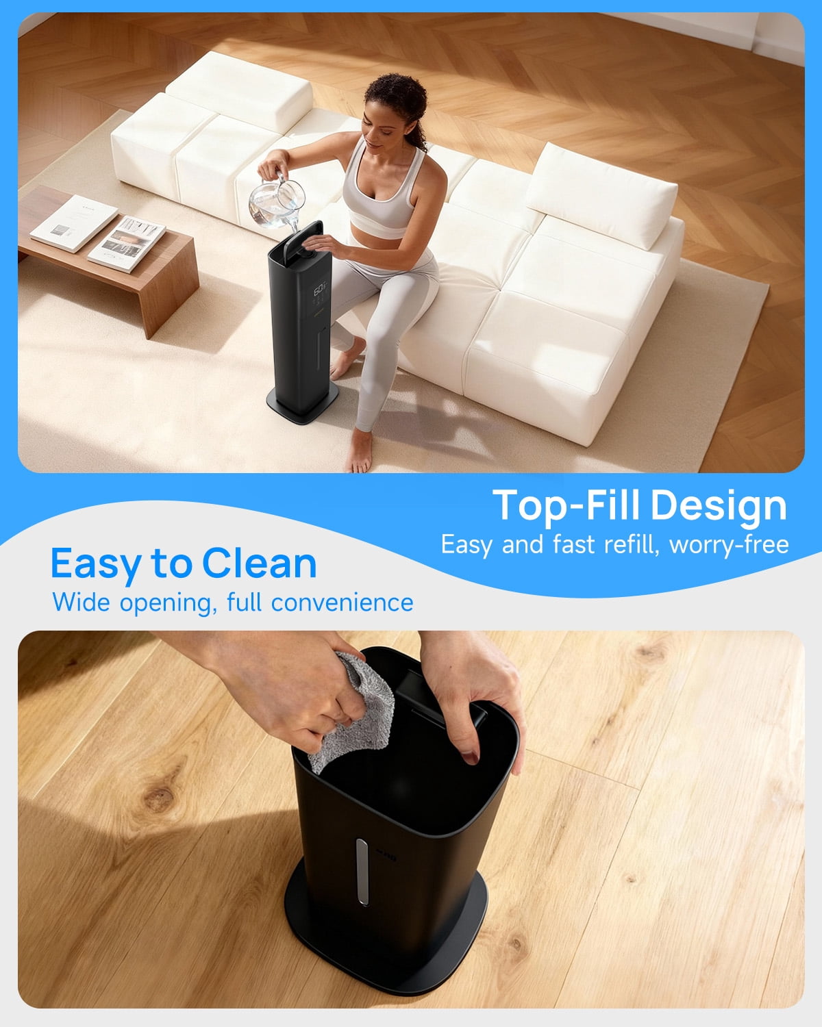 Warm Mist Humidifier, 2.1 Gallon/8 Liter Cool & Warm Mist Humidifier for Room Home, 500 Sq Ft Large Room Humidifier, Black