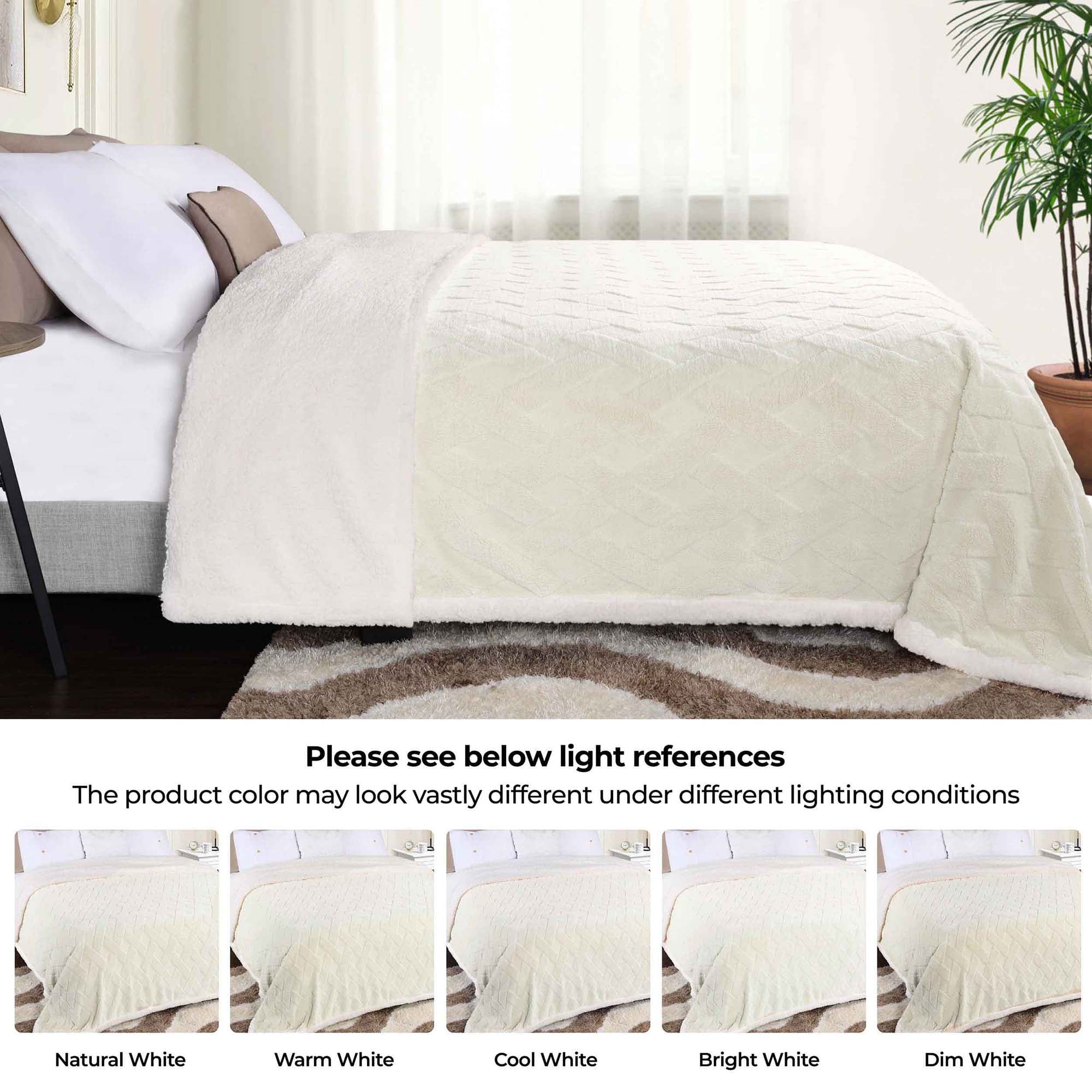 Superior Nuuk Fleece Reversible Lattice Blanket, Full/Queen, Ivory