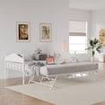 thumbnail image 6 of Senfot Twin Daybed with Trundle,Twin Bed Frame with Pop Up Foldable Trundle Bed, Metal Sofa Bed Frame with Stylish Headboard,Heavy Duty Steel Slats Platform for Living Room,Bedroom,White, 6 of 9