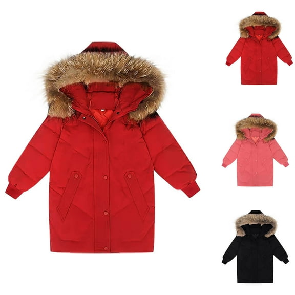 TAGOLD Winter Coats for Girls Girls' Outerwear Jackets Solid Hooded（Non-Removable）Long Sleeve Puffer Coat for 10-14 Years Girls Winter Thick Warm Outerwear with Raglan Sleeves