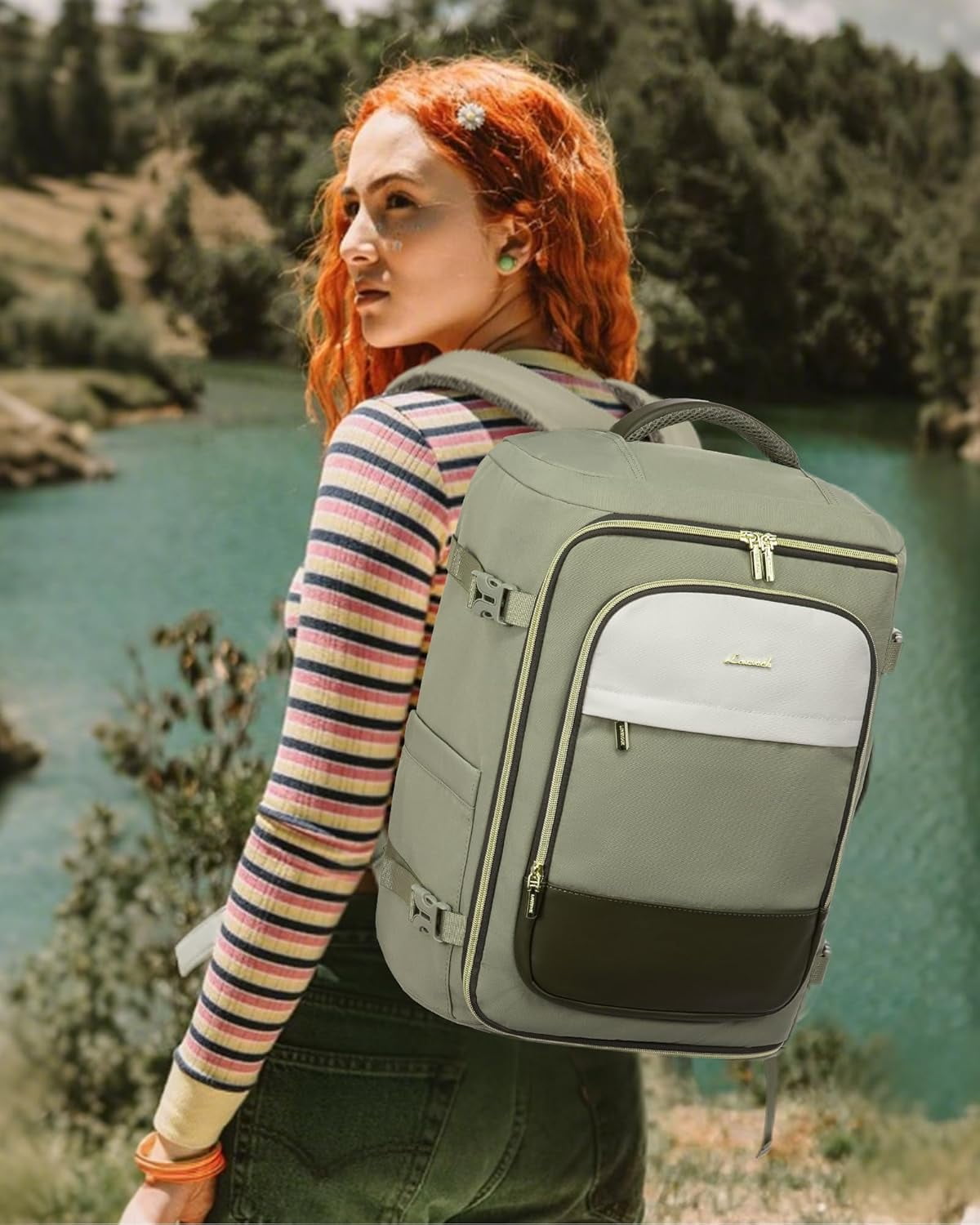 LOVEVOOK 40L Travel Backpack for Women, TSA Approved Carry On Backpack with 3 Packing Cubes, Personal Item Bag Fits 17" Laptop, Water-resistant Carry On Bag for Airplanes