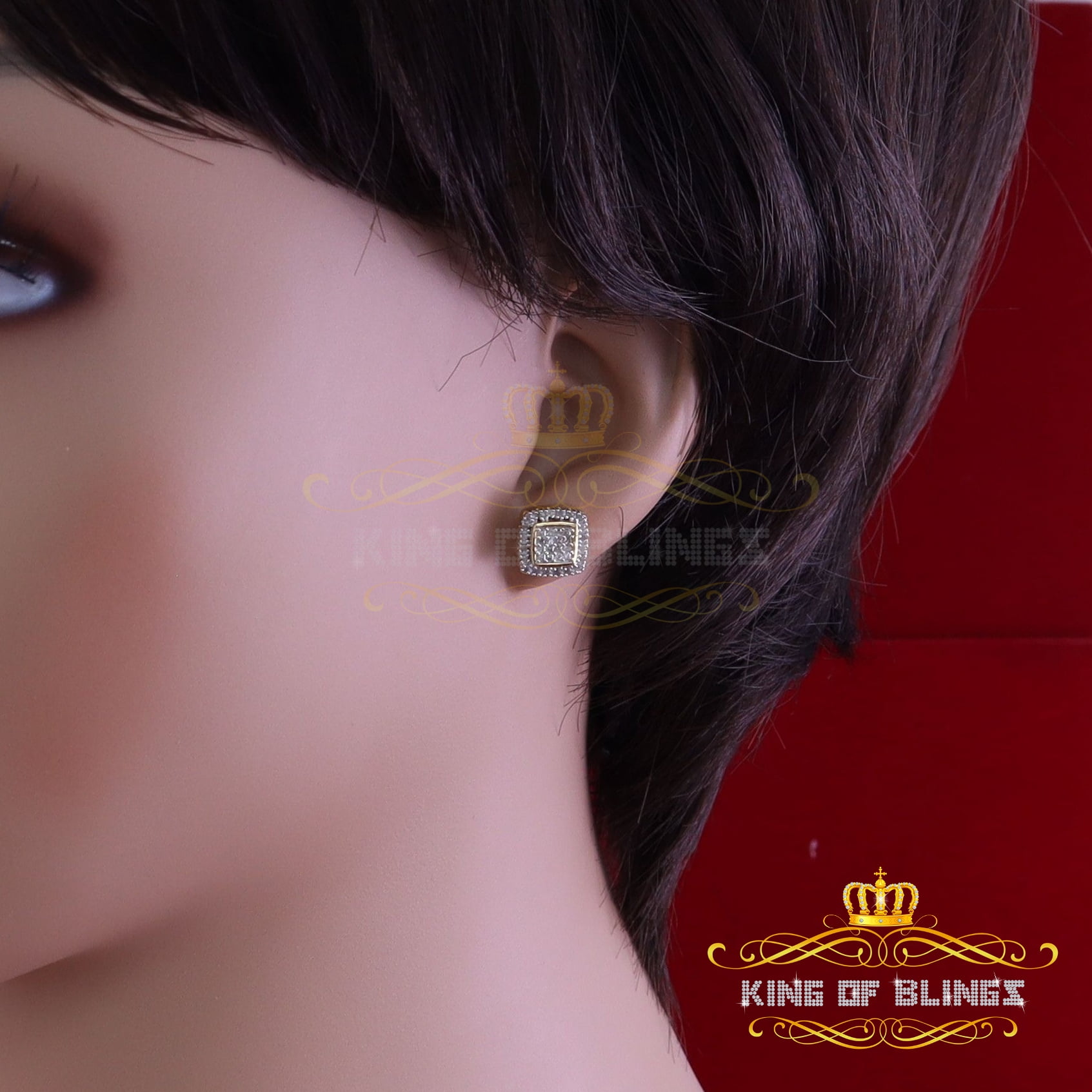 King of Bling's 0.75ct Diamond 925 Sterling Silver Hip Hop Yellow Stud Earring For Men / Women