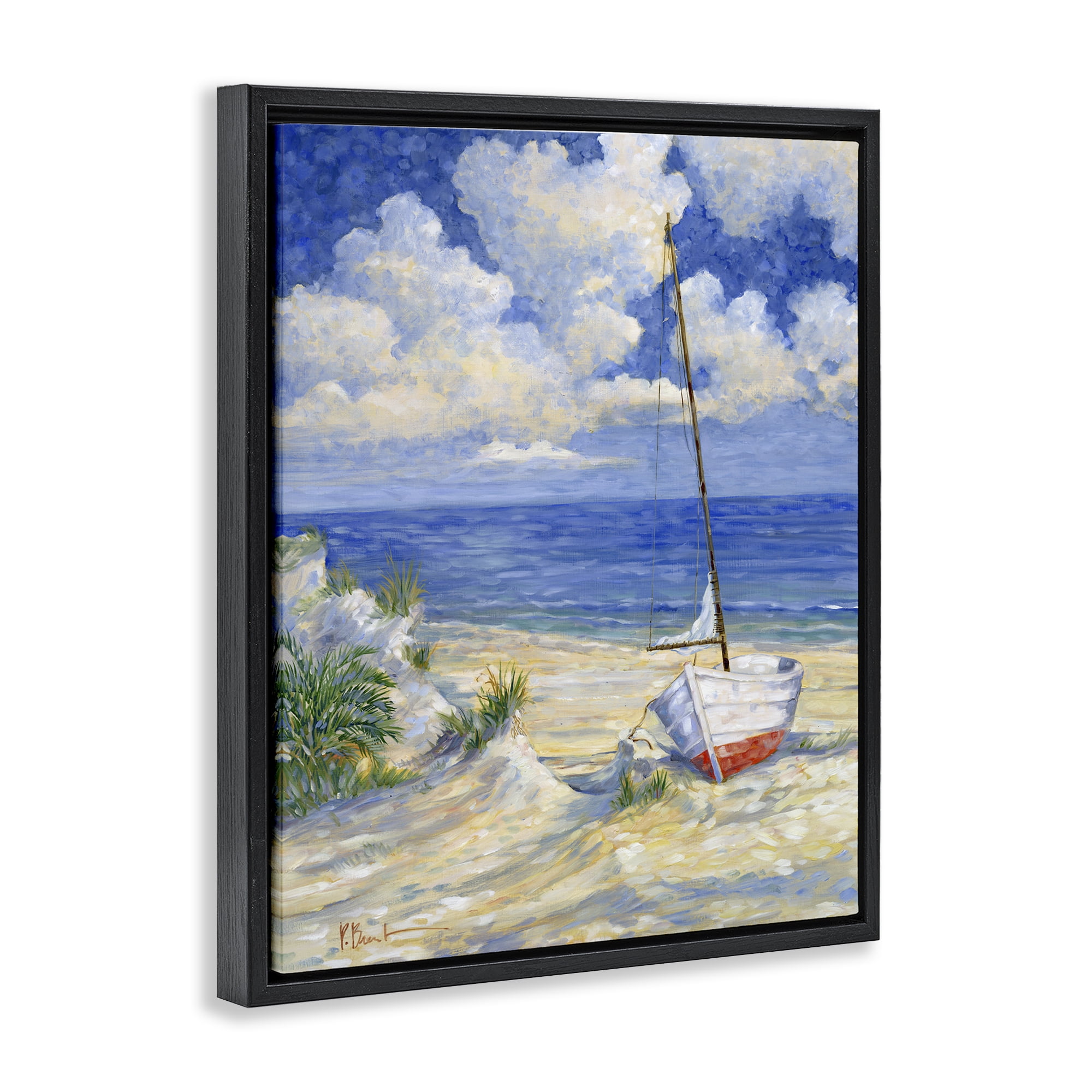 Stupell Industries Costa Del Sol View Transportation Painting Black Floater Framed Canvas Art Print Wall Art, 25 x 31