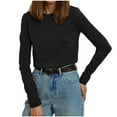 thumbnail image 1 of MeetoTime T-Shirt à Manches Longues en Coton pour Femmes Col Rond Basique Couleur Unie Pull Confortable, 1 of 5