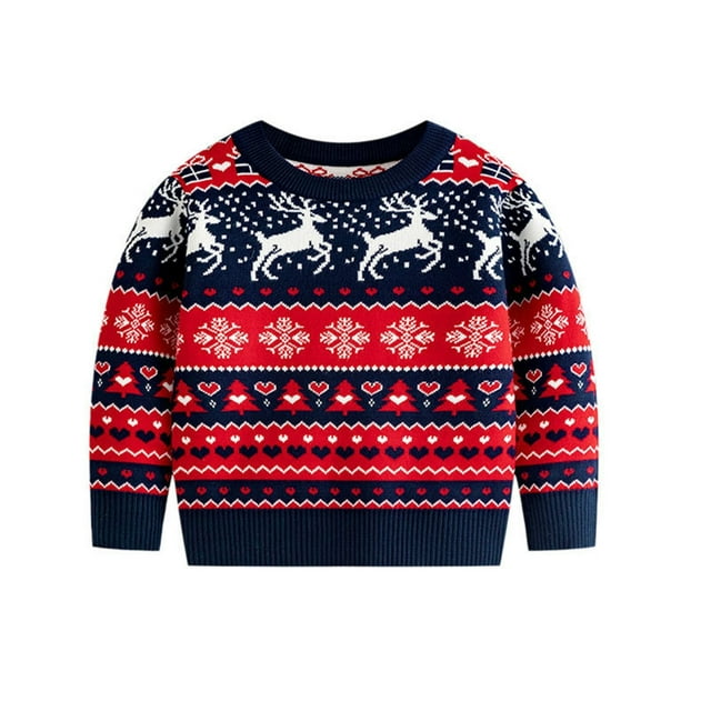 Zwiiyzr 2025 Chandail Tricoté de Noël pour Bébé Fille Garçon Col Rond Manches Longues Chandail Chandail en Molleton Automne Hiver Vêtements pour Bébé 3-8 Ans Rouge