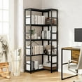 thumbnail image 2 of NUMENN 5 Tier Corner Bookshelf, Wood and Metal Bookcase Storage Shelf, Tall Corner Cabinet for Living Room, Bedroom, Home Office and Kitchen, Black, 2 of 14