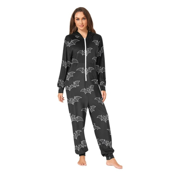 Black Bat Adult onesie Pajamas, Crystal Velvet Ultra Soft Warm Jumpsuit for Men and Women