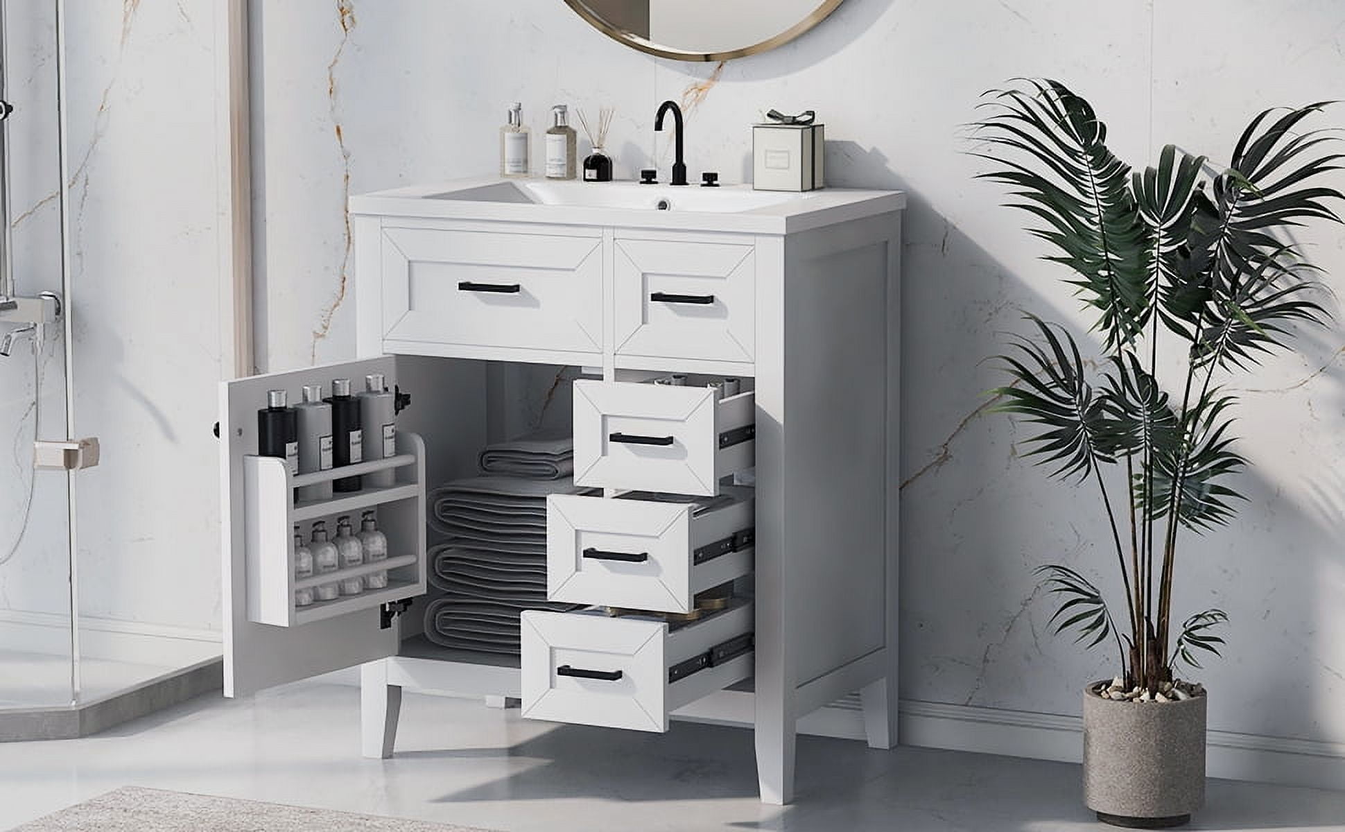 Euroco 30” Green Bathroom Vanity with Sink, Freestanding Bathroom Cabinet with Drawer & Shelf, Solid Wood Frame, Ceramic Basin