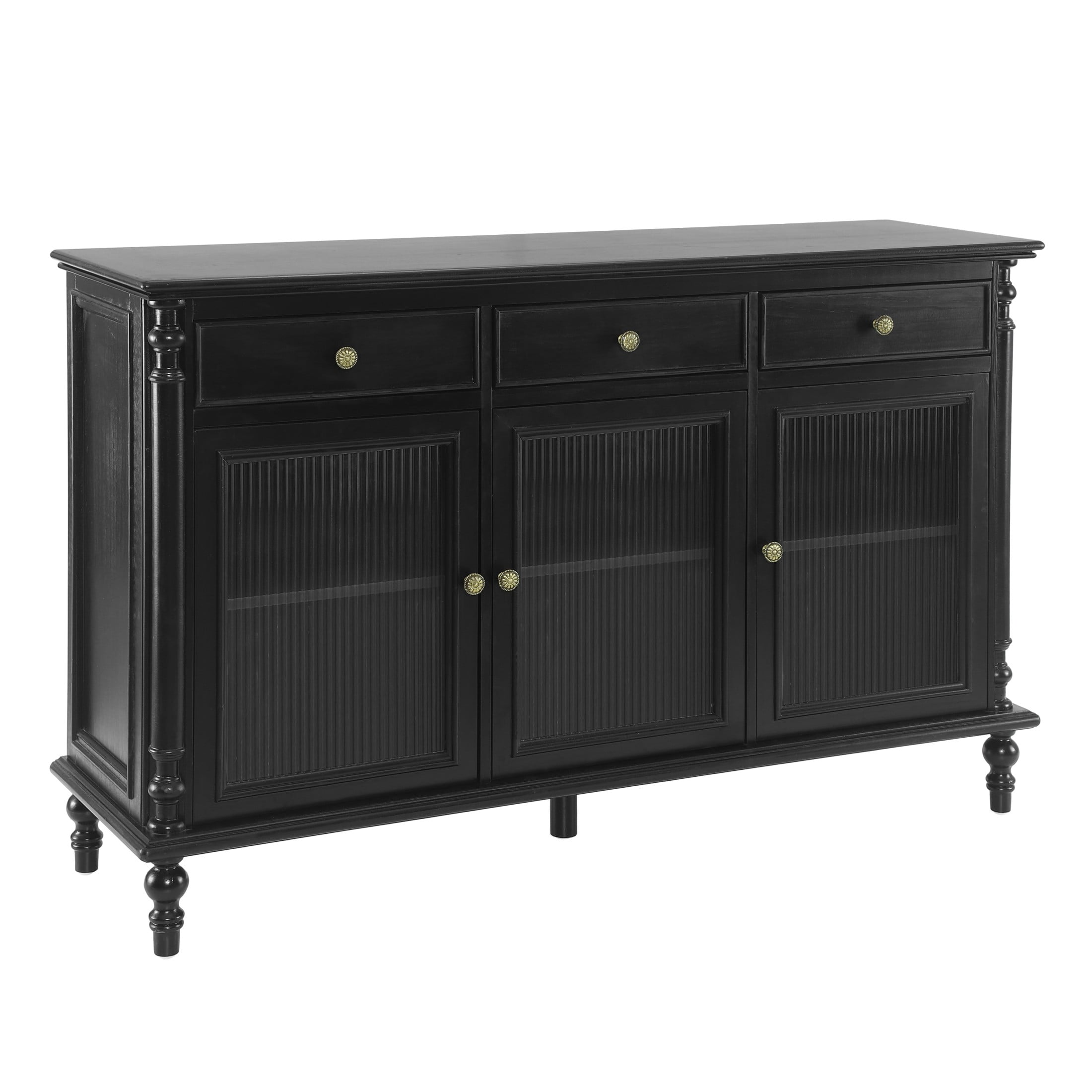 Christopher Knight Home 54" Vintage Buffet Sideboard Cabinet with 3 Drawers and Glass Doors, Black