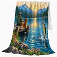 thumbnail image 2 of Good Day Great Cast Sunrise Bass Fishing Lakeside, Festive Pet Portrait Pattern, Warm Flannel Blanket for Cabin and Lodge, Dog Lovers person's Day Gift, Pet Lover Home Decor, 2 of 9