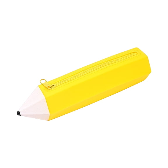 JHyouerji Pencil Shaped Silicone Zipper Pencil Case 9x2x2 Inch,Yellow Washable Lightweight Stationery Pouch for Office Travel Pen Eraser Storage