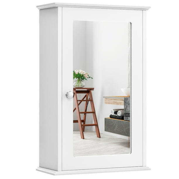 Costway Bathroom Wall Medicine Cabinet Single Mirror Door Cupboard ...