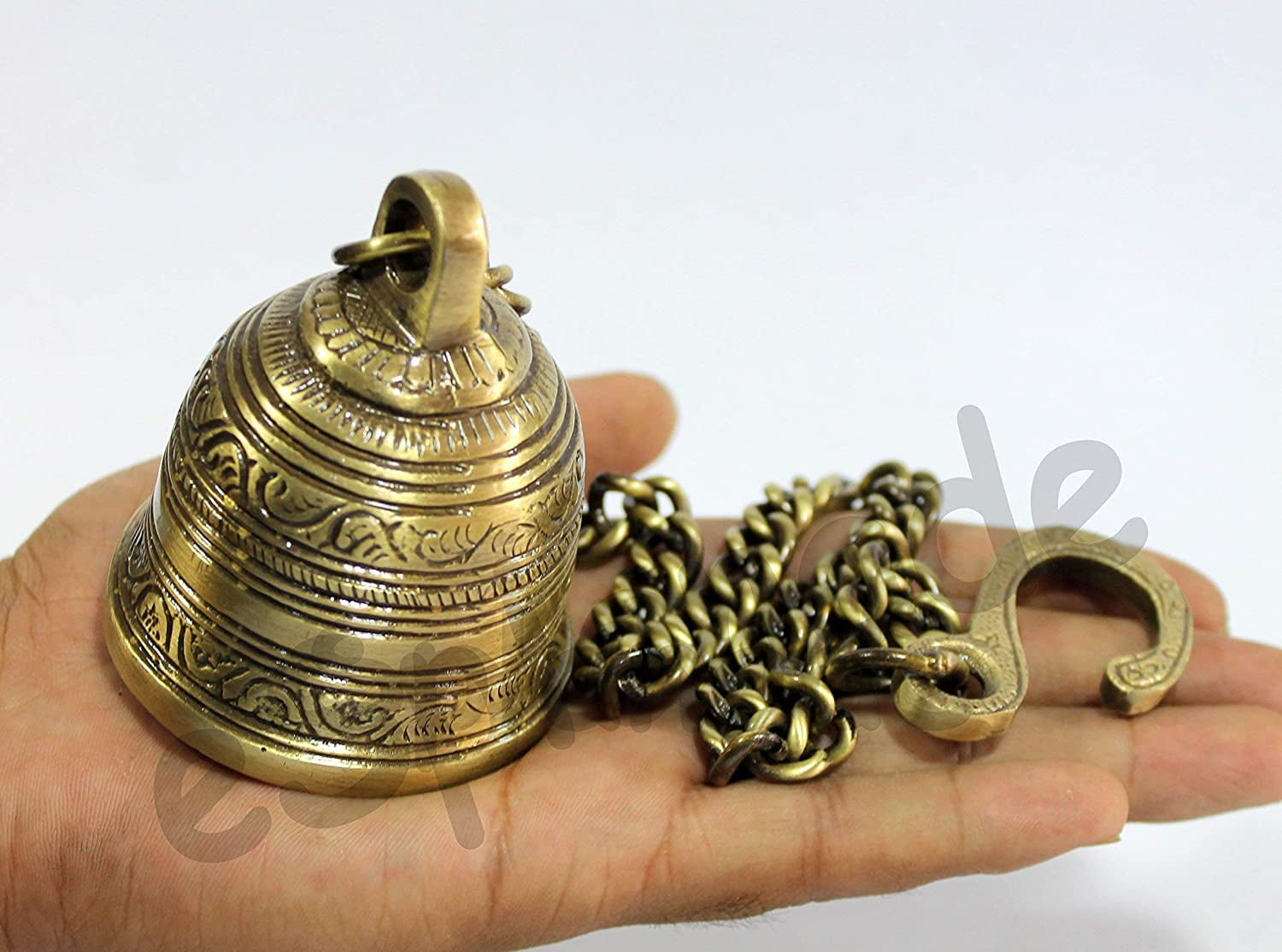 eSplanade - Ethnic Temple Hanging Bell - Door Bell with Chain | Door Decor | Home Decor | Pooja Accessories | Brass - 2.5" Inches with 16" Inches Chain