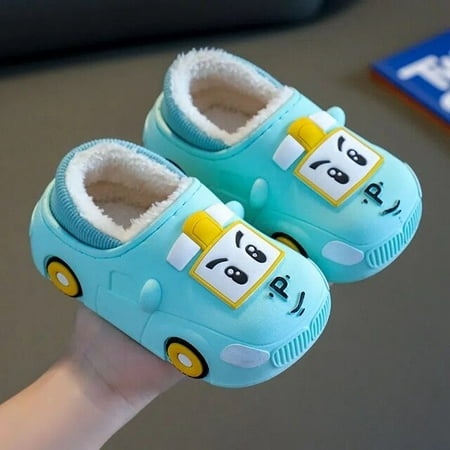 

QWZNDZGR Toddler Boys Car Slippers Children s Winter Warm Mules Clogs Babi Fur Slides Lovely Indoor Bathroom Slipper Kids Home Shoes