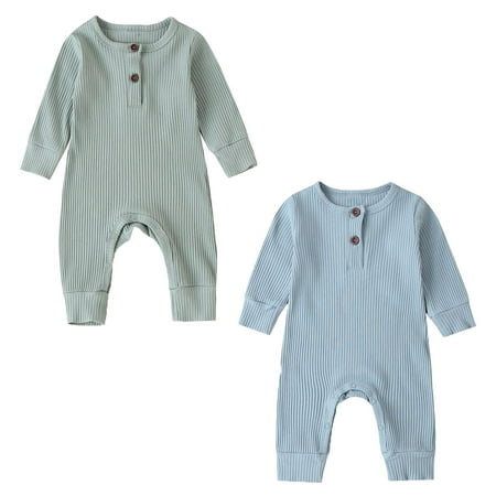 

Newborn Baby Boy Girl Romper Solid Color Knit Ribbed Long Sleeve Jumpsuit Infant Fall Winter Bodysuit Onesie