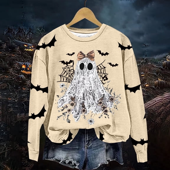 Womens Vintage Halloween Sweatshirt Crewneck Long Sleeve Pullover with Cute Pumpkin Graphic for Fall Spooky Season