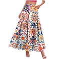 thumbnail image 2 of TaTaai Women's High Waist Boho Printed Maxi Skirt Elastic Waist A-Line Long Skirt with Ruffle Hem Pockets for Casual Daily Beach Vacation Gift, 2 of 9