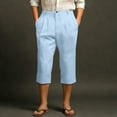 thumbnail image 2 of LWavelet Men's Pleated Linen Blend Capri Pants Button Waist with Side Pockets for Vacation Business Casual Use Light Blue L, 2 of 4