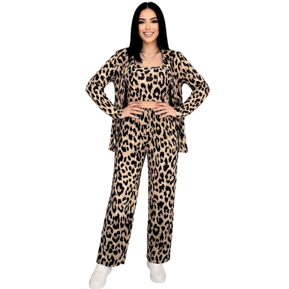 Conjunto 3 Piezas, Crop Top, Camisa y Pantalón Palazzo, Look Moderno Casual Elegante para Mujer