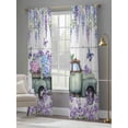 thumbnail image 5 of Purple Flowers Sheer Curtains 96 Inches Long 2 Panels Set, Window Sheer Curtains for Living Room/Bedroom, Weeping Spring Floral Truck Butterfly Wooden Light Filtering Rod Pocket Curtain 52''x96''x2, 5 of 8