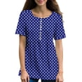 thumbnail image 7 of Holzkary Women's Short Sleeve Flowy Henley Shirt V Neck Tunic Tops Polka Dot Button Down T Shirts Women's Casual Pleated Round Neck Button Open Short Sleeve Loose T Shirt Shirt Top Blue Xl, 7 of 7