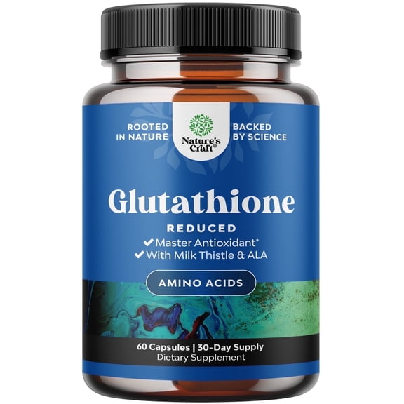 Nature’s Craft Reduced Glutathione Supplement with Glutamic Acid - L Glutathione 1000mg Per Serving with Silymarin Milk Thistle Extract ALA Alpha Lipoic Acid Complex - 60ct