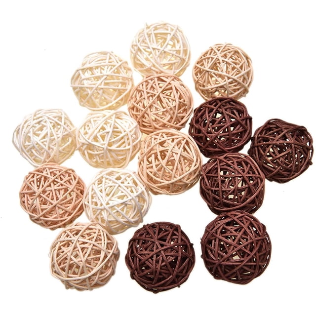 ZECATL 15pcs Wicker Rattan Balls Decorative Ball Orbs Vase Fillers Table Decor, Wedding Party Decoration
