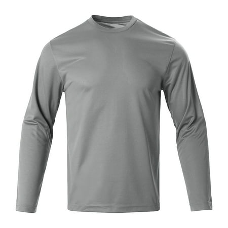 Summer Deals 2024 SSAAVKUY Men s Long Sleeve Crew Neck T-Shirt Quick Dry Compression Base Layer Athletic Tee Shirt Gray 4