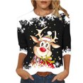 thumbnail image 2 of Blouses pour Femmes Décontractées Élégantes Imprimé de Noël Manches Trois-Quarts Col Rond Manches Longues pour Femmes en Solde, 2 of 4