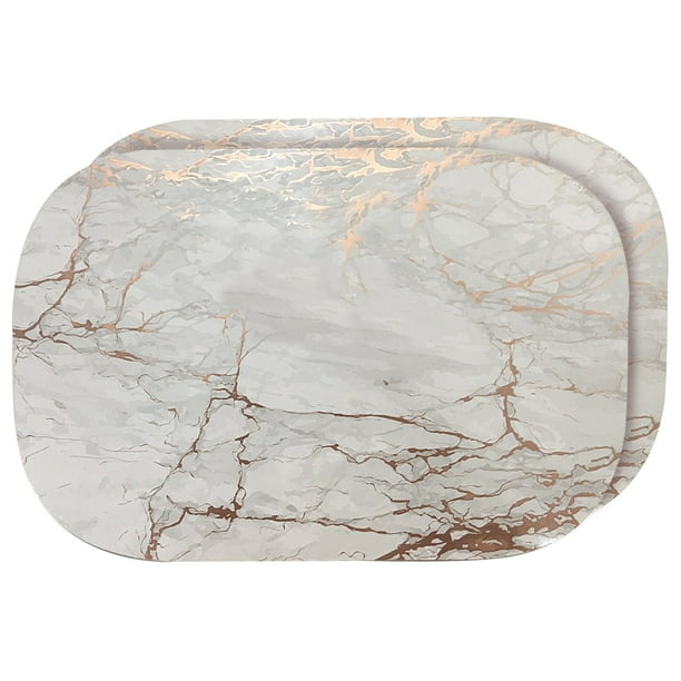 Dainty Home Marble Cork Metallic Print Oval Set of 2 Placemats in Rose Gold