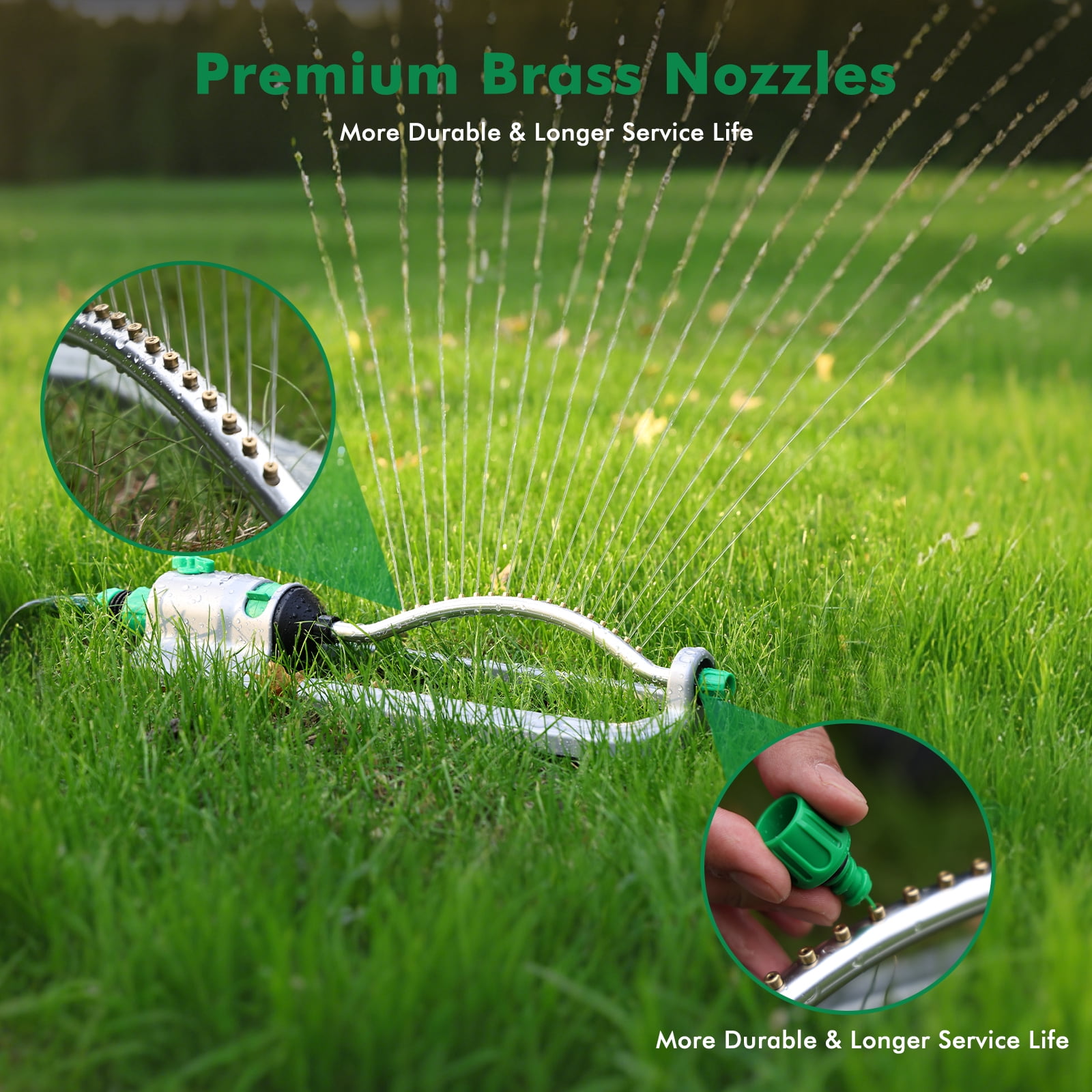 Restmo Heavy Duty Oscillating Sprinkler with 18 Brass Nozzles, Stable Metal Base, Covers Up to 3,600 Sq. Ft., Adjustable Flow & Width Sprinkler for Garden, Flower Beds, Large Area Watering