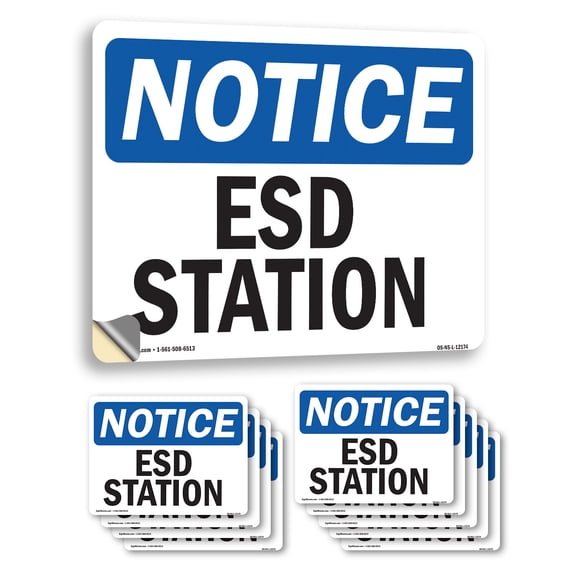 ESD Station OSHA Notice Vinyl Decal Label 14 Inch x 10 Inch - 10 Pack