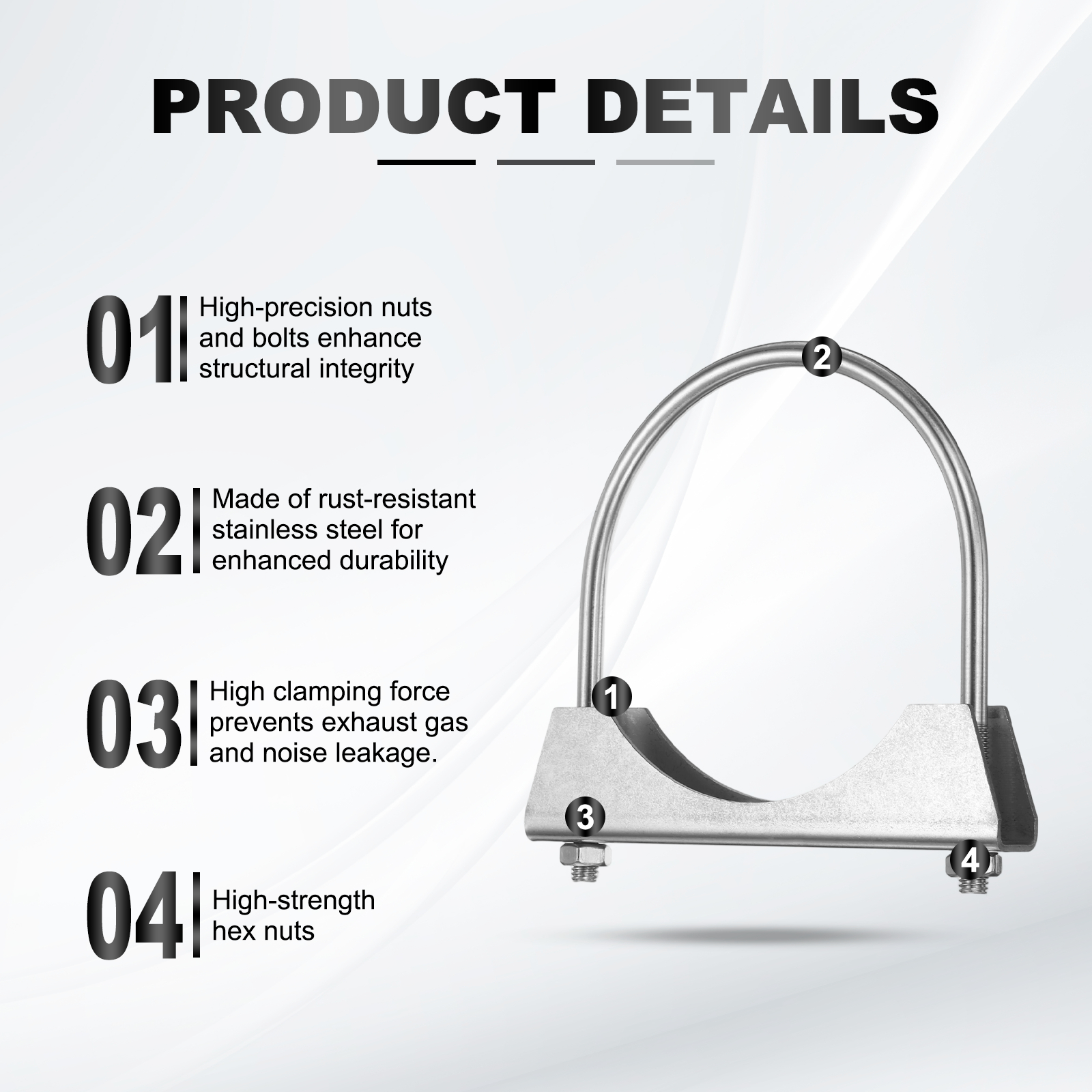 Uxcell 2pcs U Bolt Muffler Exhaust Clamp 114mm/4.49" 304 Stainless Steel U-Bolt Clamps Muffler Tip Hook Saddle Exhaust Clip for Tip Pipes Connection