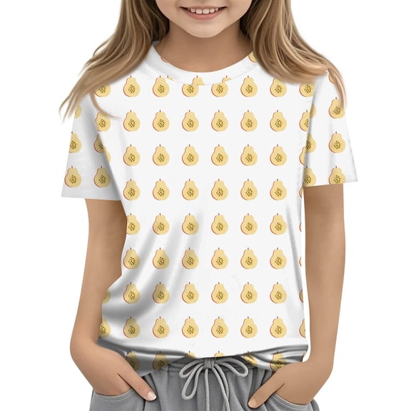 WTOBBY Toddler Boys and Girls Fruit Print Short Sleeve T-Shirt Top - Casual Kids Shirt with Round Neck for Summer Play, School, and Everyday Comfort,Beige 100