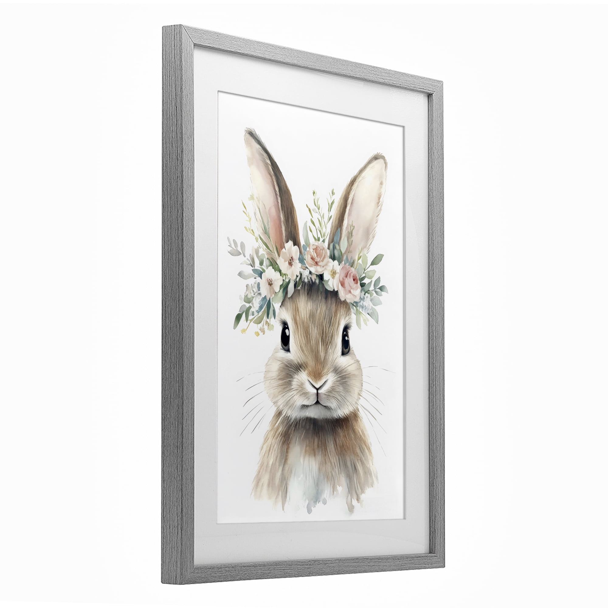 Stupell Industries Flower Adorned Baby Rabbit Gray Framed Print Under Glass, design by Creative Studio