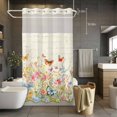 thumbnail image 5 of Spring Floral No Hooks Shower Curtain with Snap-in Liner Pink Blue Wild Flowers Butterfly Botanical Vintage Shower Curtains for Bathroom, Waterproof, Easy Install, Washable 54"x78", 5 of 9