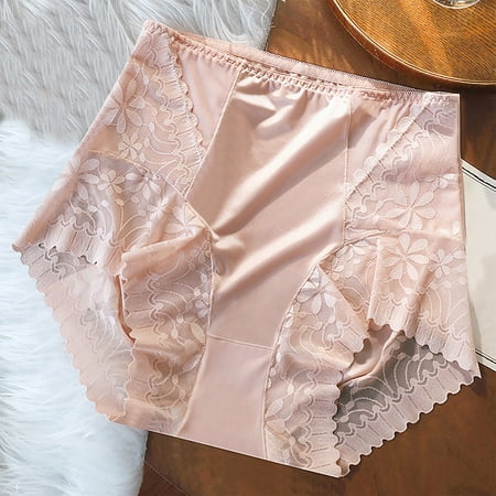GENGING Panties for Women Ladies  Mid High Waisted Lace Sexy Roll Back Clearance Items Hip Lifting And Abdominal Tightening Ice Silk Satin Seamless Underwear For Ladies