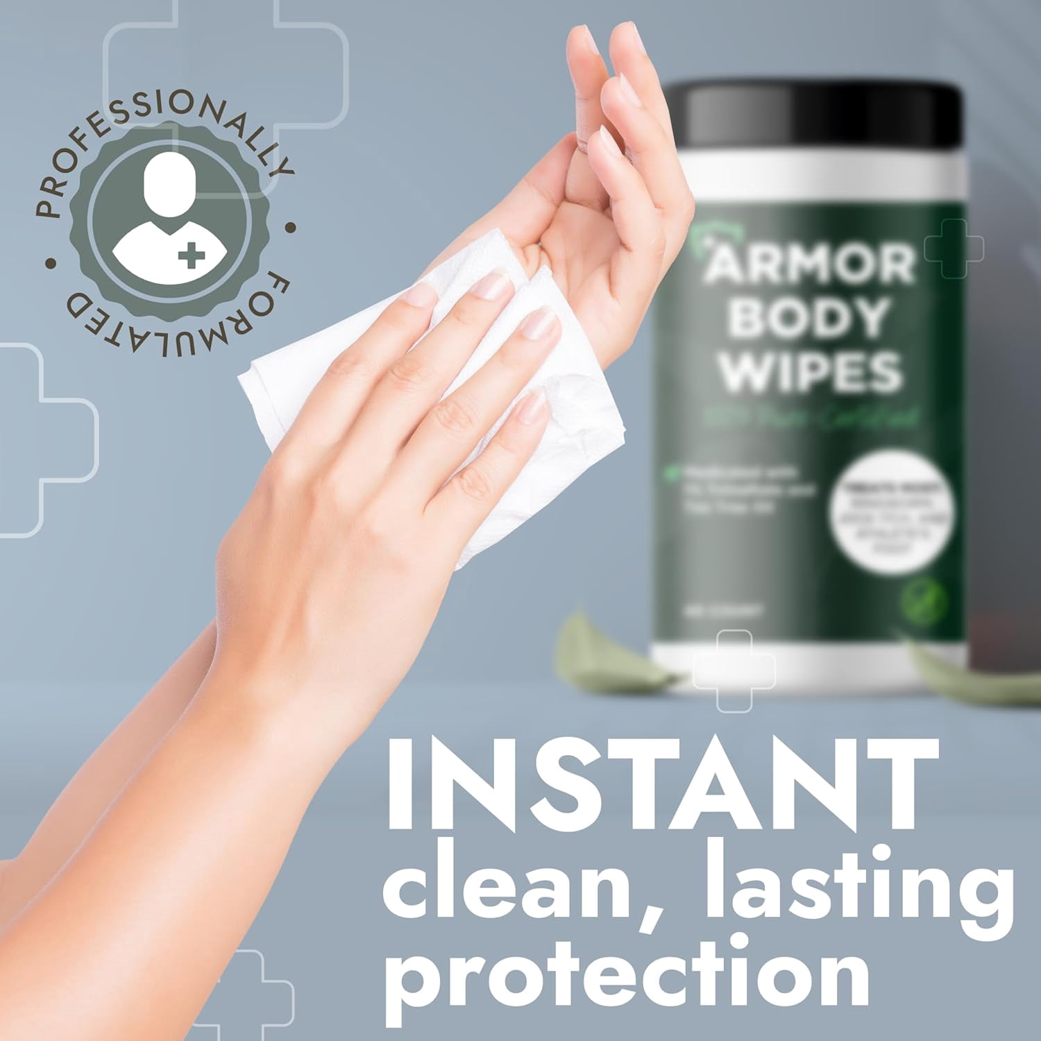 Body Wipes for Men & Women | Cleansing Body Wipes for Wrestling, Combat, Gym, Camping I Medicated with 1% Tolnaftate, Tea Tree Oil | Treats Ringworm, Jock Itch, Athlete's Foot | 40 Wipes