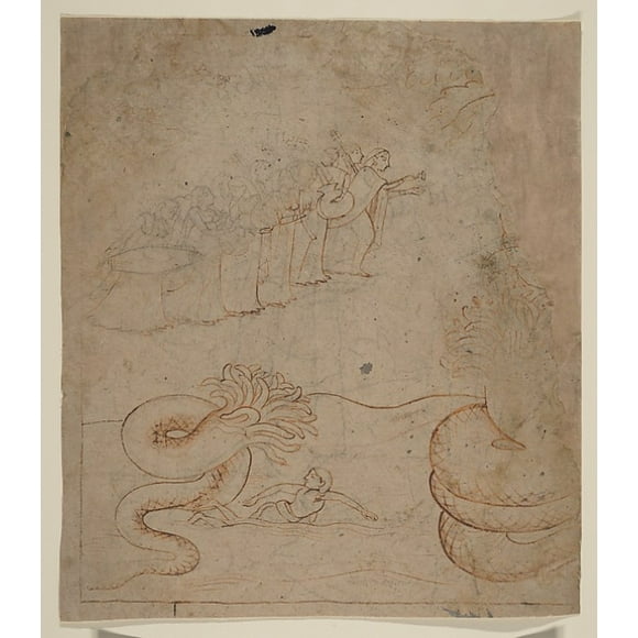 Krishna Subjugue le Serpent Kaliya dans la Rivière Yamuna: Illustration d'Une Affiche de la Série Bhagavata Purana par Attribué à un Disciple de Nainsukh (actif vers 1735-78) (18 x 24)