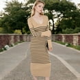 thumbnail image 4 of Women's Striped Knit Midi Dress with Long Sleeves and Ribbed Texture - Small, Khaki, 4 of 7